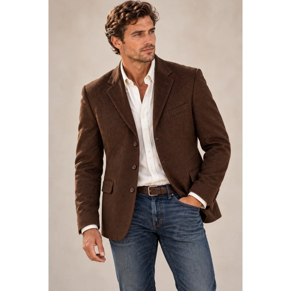 FR Tripler Signature Gold Mens 48L Brown Cashmere Feel Blazer Sport Coat